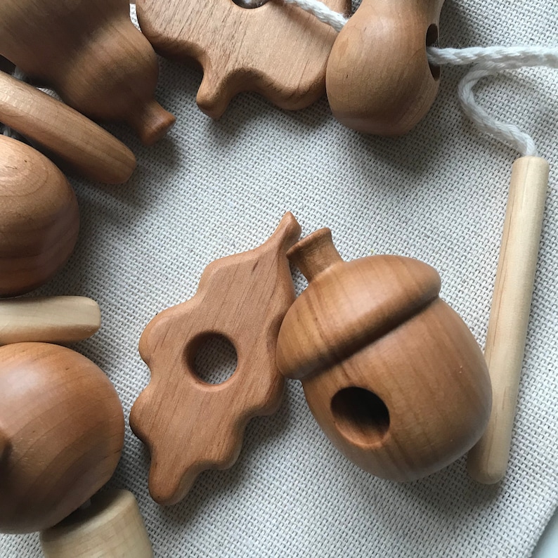 Wooden lacing toy for toddler with mushrooms, fruits and leaves Made in Ukraine image 5