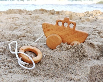 Swinging wood boat | Wood pull ship toy for toddler Made in Ukraine