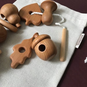 Wooden lacing toy for toddler with mushrooms, fruits and leaves Made in Ukraine image 7