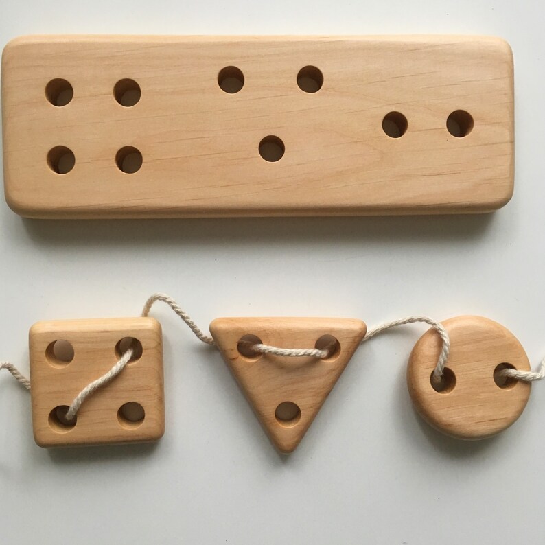Shapes Wooden lacing toy Geometry study educational Etsy
