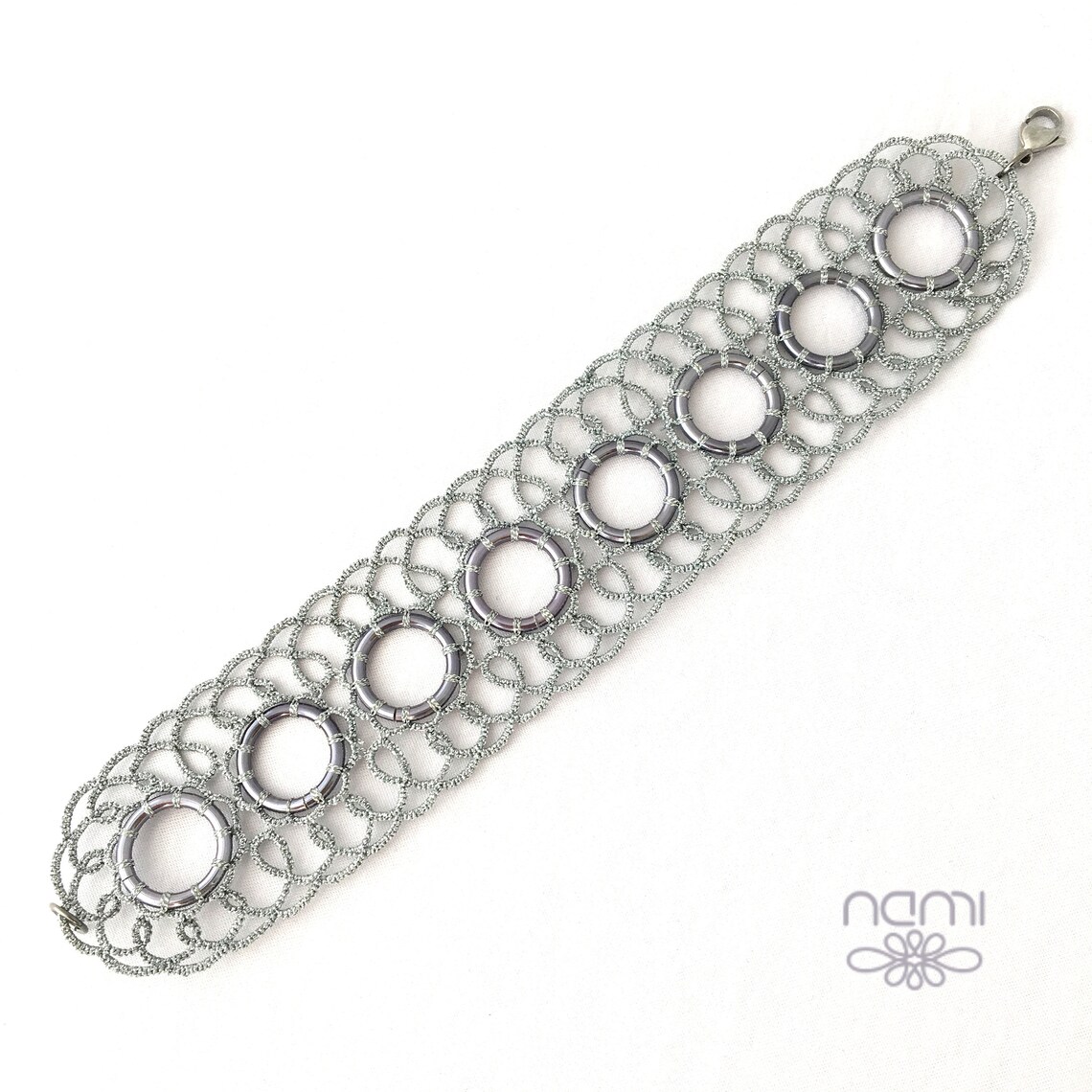 Bracelet Silver Wheels tatting lace cuff bracelet Etsy