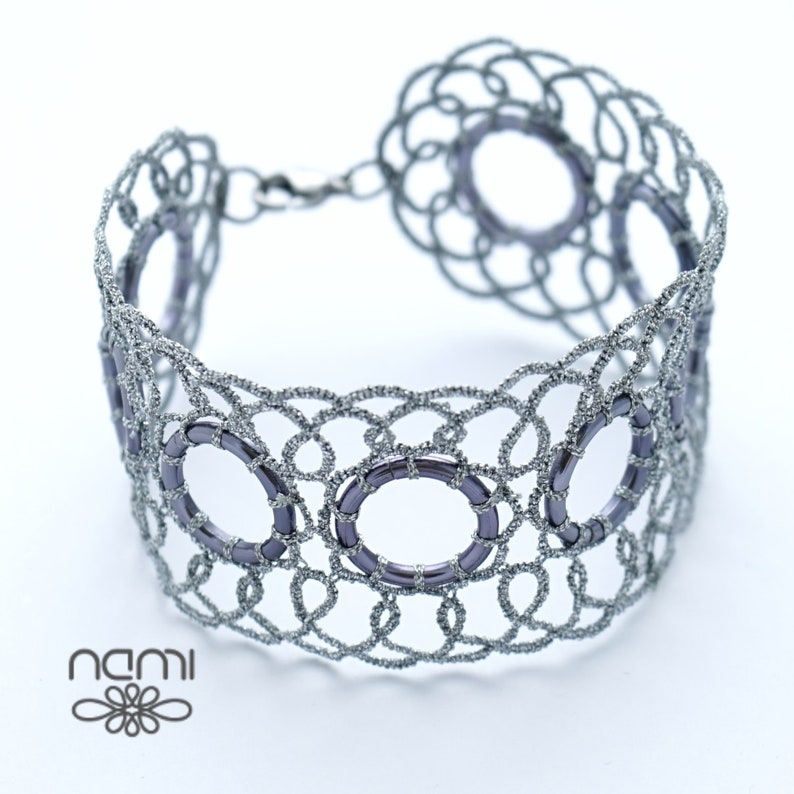 Bracelet Silver Wheels tatting lace cuff bracelet Etsy