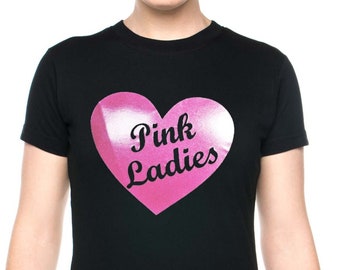 Print4u Pink Ladies Grease Inspired Ladies Nouveauté Drôle T-Shirt En Rose Paillettes Uniques