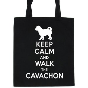 Print4u Keep Calm and Walk the Cavachon 犬好きのトートバッグ 100%コットン ショッピングバッグ 犬の飼い主へのプレゼントに最適