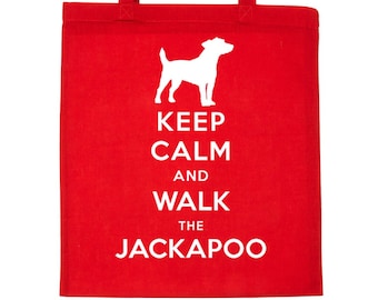 Print4u Restez calme et promenez-vous dans le sac fourre-tout Jackapoo Dog Lover Sac à provisions 100% coton Cadeau parfait pour tout propriétaire de chien