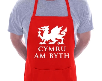 Print4u Wales Cymru Am Byth Welsh Dragon Vatertag Geschenk Lustiges Backen BBQ Kochen Unisex Neuheit Schürze