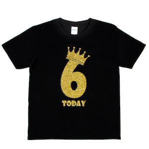 Print4u Happy 6th Birthday 6 Today Age Six In Unique Gold Glitter Boys Girls T-Shirt