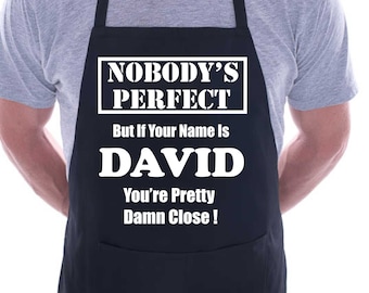 Print4u Personalised Custom Printed Mens Apron Nobodys Perfect With Any Name Of Your Choice - 4 Colours to choose from