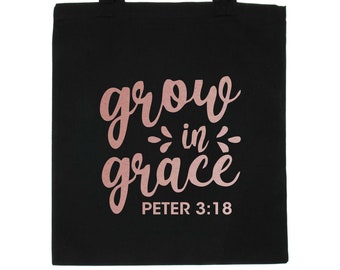 Bolsa de algodón con estampado oro rosa "Crece con gracia"