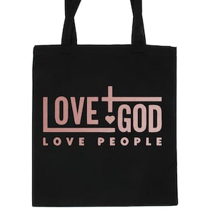 Print4u Love God Love People Christian Church Ladies Gift 100% Cotton Shopping Bag Unique Rose Gold Print