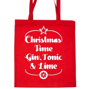 Print4U Christmas Time Gin Tonic & Lime Reusable Shopping Tote Bag Perfect For Xmas Gifts