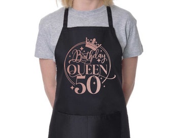 50th Birthday Queen Apron: Rose Gold Design, Funny BBQ Gift