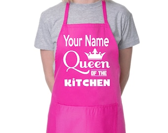 Print4u Personalised Queen Of The Kitchen Custom Printed Ladies Apron Add Your Own Name Cooking BBQ Baking Chef Apron