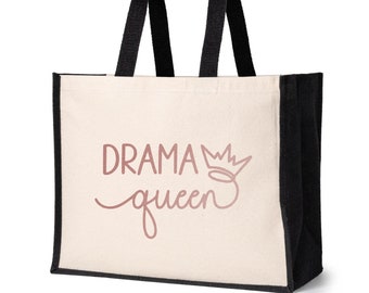Print4U Drama Queen Tote Bag Funny Birthday Gift Jute Canvas Shopping Natural