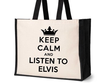 Print4U Keep Calm & Listen To Elvis Tote Music Birthday Ladies Canvas Shopper Natural
