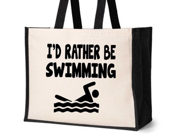 Print4U I'd Rather Be Swimming Tote Bag Birthday Gift Ladies Canvas Shopper