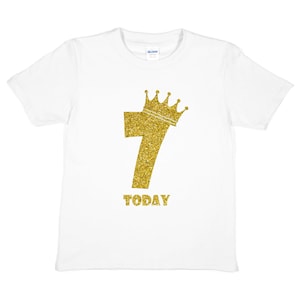 Print4u Happy 7th Birthday 7 Today Age Seven In Unique Gold Glitter Boys Girls T-Shirt