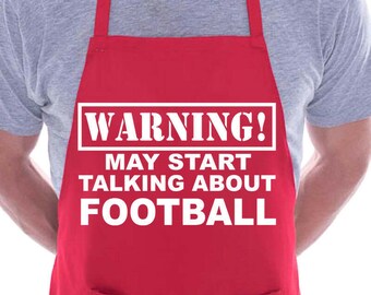 Print4u Warning May Talk About Football Fan Funny BBQ Novelty Cooking Apron