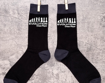 Calcetines negros divertidos para hombre con la evolución del ajedrez, regalo de cumpleaños