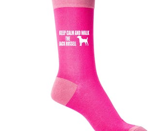 Print4u Keep Calm & Walk The Jack Russell Damer Roliga Strumpor Rosa Hundälskare Födelsedagspresent