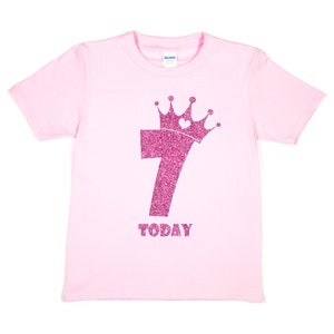 Print4u Happy 7th Birthday 7 Today Age Seven In Unique Pink Glitter Boys Girls T-Shirt