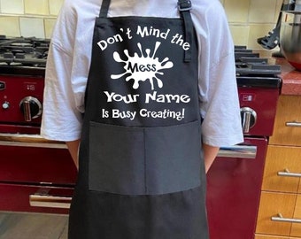 Print4u Customised Kids Apron Dont Mind The Mess Your Childs Name Here Funny Baking Crafting Novelty Apron