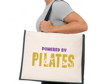 Powered By Pilates Canvas Shopper Tote Bag Workout Gym Yoga Gift
