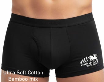 Boxer Shorts Supersoft Bamboo Evolution Of Welsh Rugby Fun Birthday Gift
