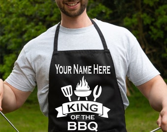 Print4u Personnalisez ce tablier King Of The BBQ ajoutez votre nom ici BBQ Baking Cooking Chef Apron
