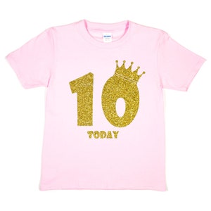 Print4u Happy 10th Birthday 10 Today Age 10 In Unique Gold Glitter Boys Girls T-Shirt