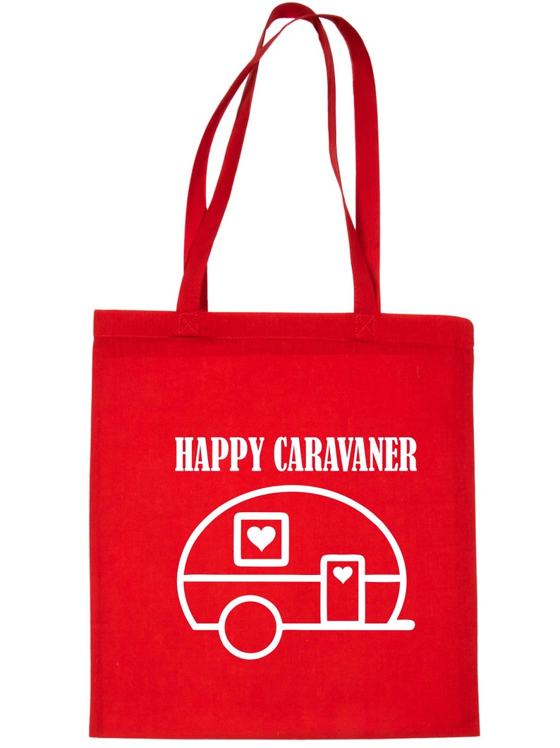 Print4U Happy Caravaner Camping Holiday Funny Reusable Shopping Tote Bag Red
