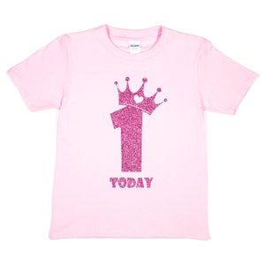 Print4u Happy 1st Birthday 1 Today Age One In Unique Pink Glitter Boys Girls T-Shirt
