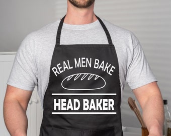 Print4u Real Men Bake Head Baker BBQ Cooking Unisex Funny Novelty Apron