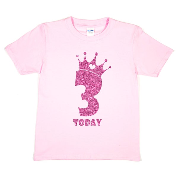 Print4u Happy 3rd Birthday 3 Today Age Three In Unique Pink Glitter Boys Girls T-Shirt