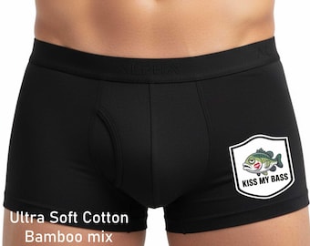 Funny Fisherman Angler Gift Kiss My Bass Bamboo Boxer Shorts