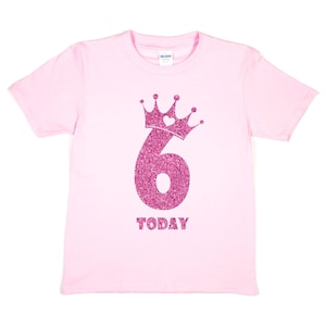 Print4u Happy 6th Birthday 6 Today Age Six In Unique Pink Glitter Boys Girls T-Shirt