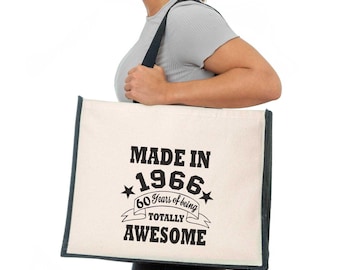 Print4U 60th Birthday Made In 1966 Tote Age 60 Birthday Ladies Canvas Shopper Natural