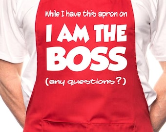 Print4u I Am The Boss BBQ Baking Chef Cooking Funny Novelty Delantal