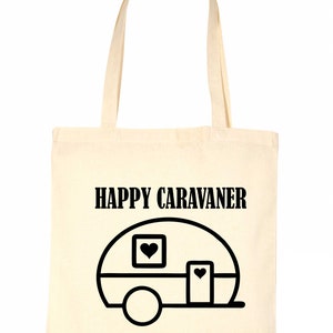 Print4U Happy Caravaner Camping Holiday Funny Reusable Shopping Tote Bag Natural