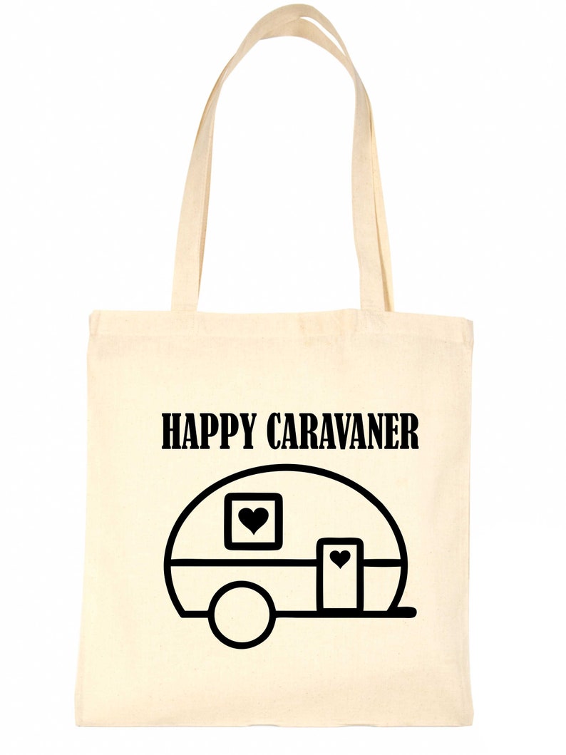 Print4U Happy Caravaner Camping Holiday Funny Reusable Shopping Tote Bag Natural