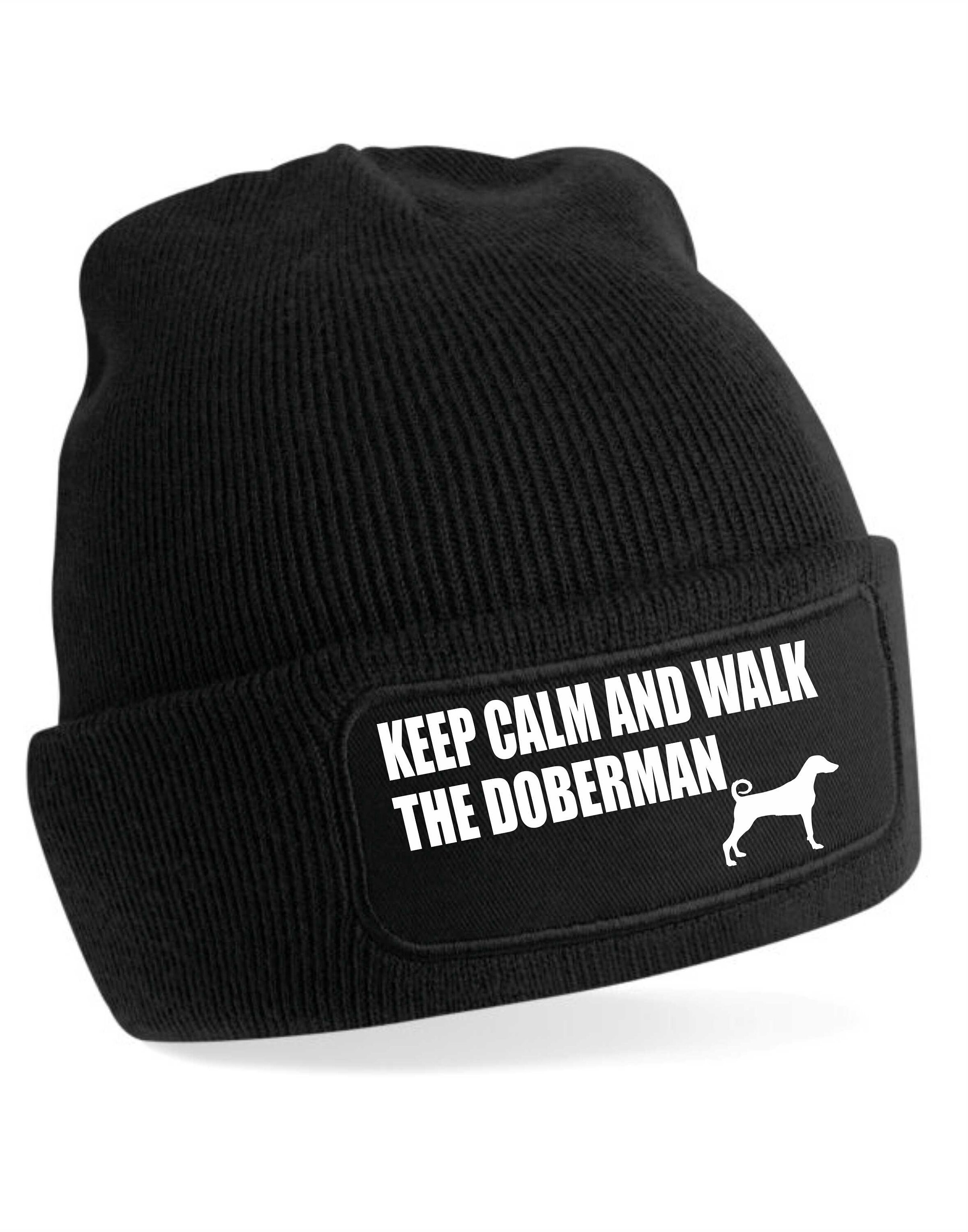 Print4u Keep Calm and Walk the Doberman Beanie Hat for Men & Women