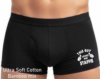 Funny Dog Owner Gift Guy Loves His Staffie Bamboo Super soft Boxer Shorts