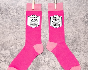 Print4u 90th Birthday Born in 1936 Ladies Novelty Socks Pink 90 Year Old Gift