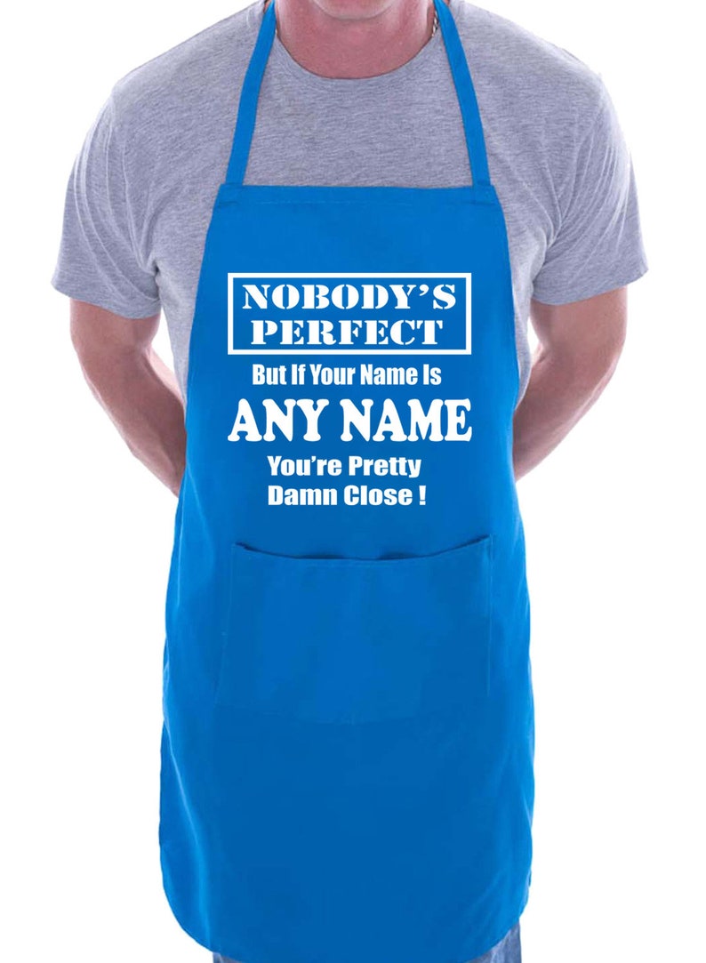 Print4u Personalised Custom Printed BBQ Apron Nobodys Perfect Add Any Name Fathers Day Gift Present Funny