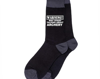 Print4u Warning May Talk About Archery Men's Black Novelty Socks Birthday Gift