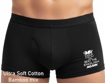Keep Calm Beat English Again Welsh Rugby Bamboo Boxer Shorts Gift