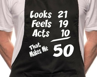 Print4u 50th Birthday Looks Feels BBQ Cooking Funny Novelty Apron