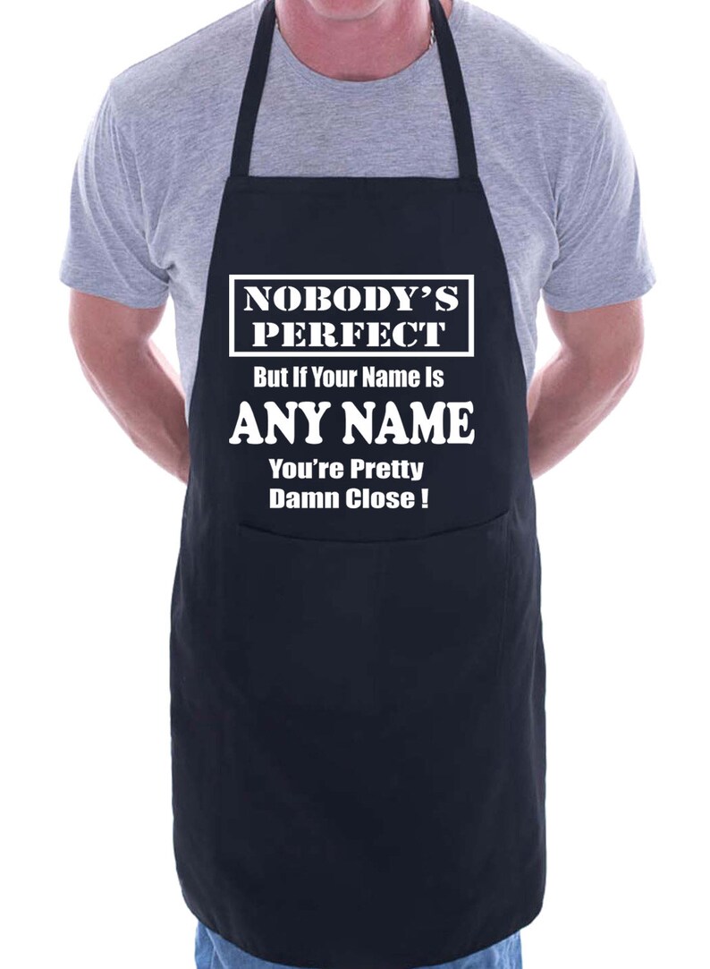 Print4u Personalised Custom Printed BBQ Apron Nobodys Perfect Add Any Name Fathers Day Gift Present Funny