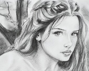 NSFW Erotic Nude Women Charcoal Drawing Original Fine Art Wall Decor