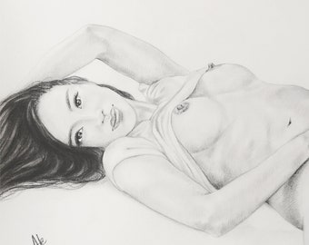 Female portrait in charcoal: original and unique art (not prints) that enhances natural beauty and body sensuality